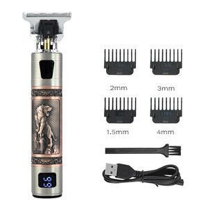 Recortadora de pelo inalámbrica recargable por USB T9 para hombre, 0mm, triangulación de envíos, afeitadora con diseño de tigre de Buda, acero inoxidable, Inglés - Product Image 1