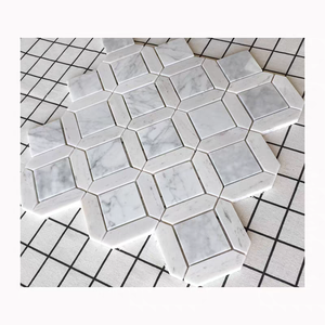 Mosaïque de marbre hexagonale à décor de villa de style européen Carreaux de mosaïque en marbre à <span class=keywords><strong>chevron</strong></span> blanc et <span class=keywords><strong>bleu</strong></span> pour douche et dosseret - Product Image 3