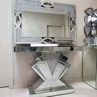 Table Console d'Entrée en Métal de Luxe Argent Vieilli, Meuble de Maison pour Salon et Couloir, Console d'Entrée Moderne avec Miroir