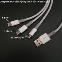 Cables de teléfonos móviles de carga de cabeza múltiple de viaje portátil 8 pines micro USB tipo C 3 en 1 cables