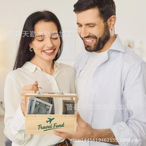 Hucha de madera portátil con asa, caja de ahorro familiar de emergencia, caja reutilizable para monedas y billetes - Product Image 3