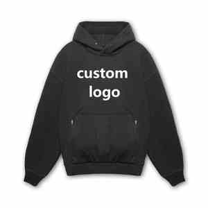 Haute qualité épais coton Poly sans ficelle poche kangourou hommes bouton pression sweat avec capuche sweats à capuche sans ficelle - Product Image 1