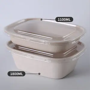 Wholesale Rectangle American Wheat Straw Food Container Biodegradable Compostable Bagasse Box Carved Carton Box Storage