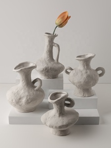 <strong>Cottage</strong> Style Hand-made Retro <strong>Pottery</strong> White Matte Ceramic Vase Plain Burned Art Flower Vase - Product Image 3