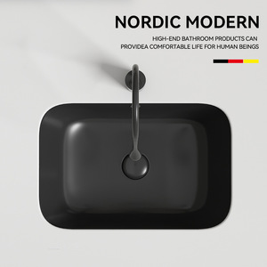Lavabo Rectangular de Cerámica Negro Mate para Instalar Bajo Encimera, Sin Orificios, Lavabo Liso para Baño - Product Image 4