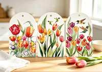 Sous-plat en céramique en forme de porte, motif floral tulipe lavande gaufré or, résistant à la chaleur