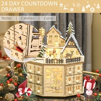 24 Compte à rebours Calendrier musical de l'Avent en bois Led Noël Scène de village de l'Avent Décoration en bois de Noël