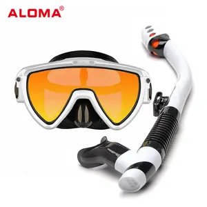 Aloma Coated Tempered Glass Single Lens Scuba Masks Diving Gear Dry Top Snorkeling Mask And Snorkel Set For Adults