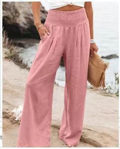 <span class=keywords><strong>Pantalon</strong></span> en coton et <span class=keywords><strong>lin</strong></span> pour <span class=keywords><strong>femme</strong></span>, style ou logo personnalisé, ODM, coupe ample, décontracté, uni, droit, grandes tailles - Product Image 3