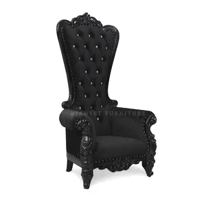 Sedia da re del partito di eventi del trono nero con schienale alto di lusso all'ingrosso per la decorazione