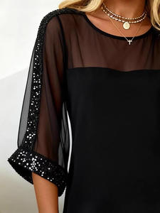 แฟชั่นฤดูใบไม้ผลิและฤดูร้อนปี 2026 สไตล์ยุโรปและอเมริกา ชุดเดรสผู้หญิงเซ็กซี่ผ้าตาข่ายปักเลื่อมทรงเข้ารูป - Product Image 2