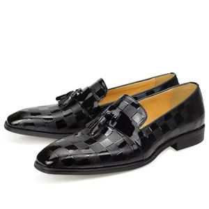Autumn Luxury Designer Men's Tassel Casual <b>Shoes</b> Business Wedding Oxford <b>Shoes</b> Black Plaid Design <b>Height</b> <b>Increasing</b> Slip-On - Product Image 2