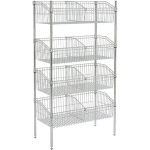Jh-mech All-Welded Construction With Additional Wire Trussing And Adjustable Baskets 5-Tier Shelving Unit Stationary Wire Basket