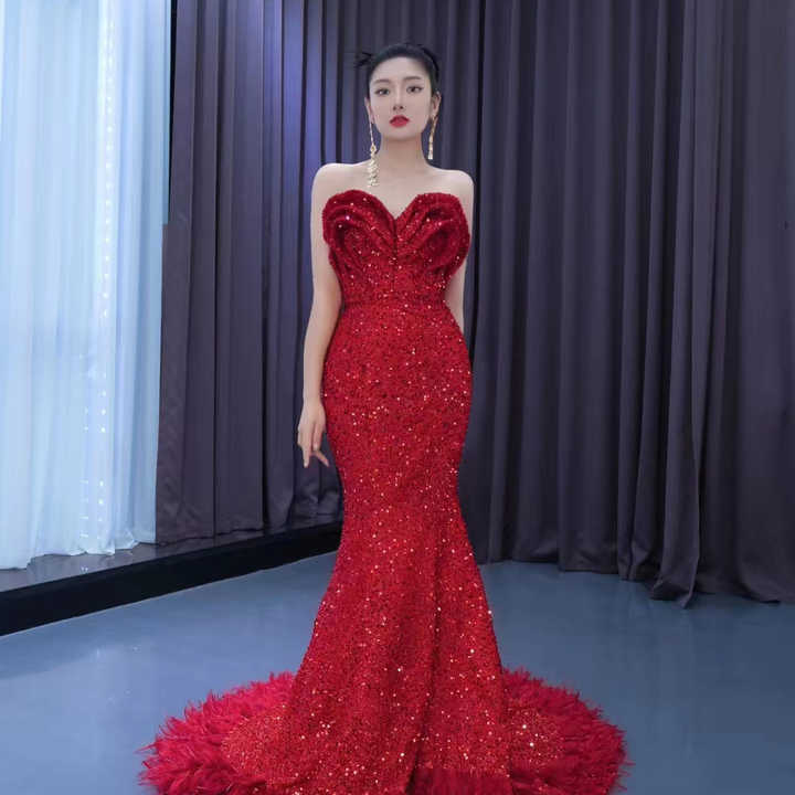 burgundy fishtail dress Sparkly Mermaid Prom Dresses Beaded Sequins Feather Train Gillter Lace-up Evening Occasion Gowns Rsm222150 OCA_K-8 Men's Dress Shoes | Size:S - MIDI length Whether youre attending a
