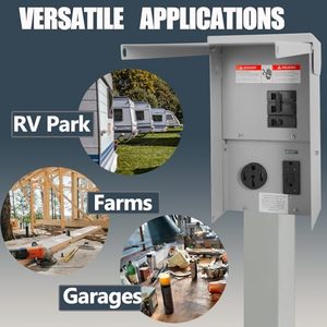 Panneau de prise RV temporaire résistant aux intempéries 50 ampères disjoncteur IP65 GFCI sortie extérieure 5m câble camping-car <span class=keywords><strong>voiture</strong></span> générateur de voyage 125/250V - Product Image 5