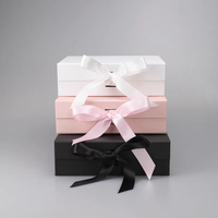 Boîte cadeau en carton pliable magnétique de luxe, personnalisable avec logo, recyclable, avec ruban en papier rose rouge UV, éponge, bougie, style écologique