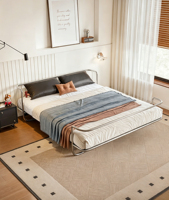 Lit double Bauhaus vintage en acier inoxydable durable, sans tête de lit, à bordure affleurante, pour chambre principale, hôtel et gîte