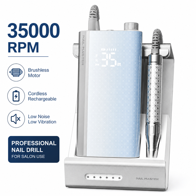 Nail Master New 35000rpm Professional Wireless Brushless Manicure Electric Efile Low Noise Rechargeable Nail Drill Machine