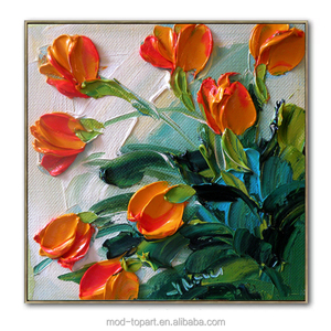 Vivace Dipinto a Olio Moderno di Tulipani, Stampa Digitale Realistica di Fiori su Tela, Arte Murale per Soggiorno e Camera da Letto - Product Image 1