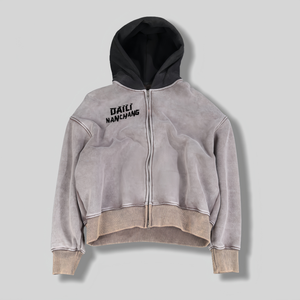 Fabricante personalizado de alta calidad lavado hombres sudadera logotipo impreso de gran tamaño Vintage cremallera sudaderas con capucha para hombres - Product Image 2