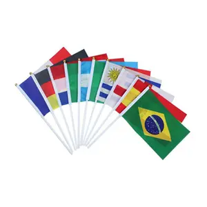 Mini bandeiras de mão para ondulação, barata, país nacional, multicolor, personalizado, 14x21cm, dupla face, impresso, poliéster, bandeiras de mão