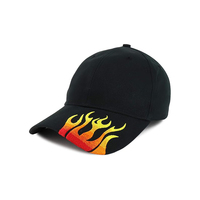 Sombrero único de alta calidad con ala bordada Fire Flame Logotipo personalizado Sombrero deportivo de algodón negro Gorra de béisbol de 6 paneles