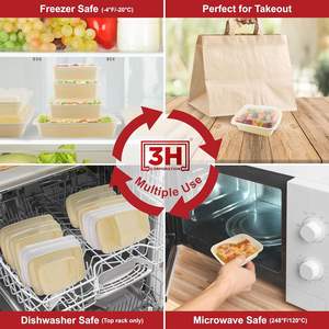 กล่องเตรียมอาหารขนาด 12 ออนซ์ แบบใช้ซ้ำได้ [แพ็ค 150 ชิ้น] กล่องใส่อาหารพร้อมฝาปิด - ปลอดสาร BPA ใช้กับไมโครเวฟ/เครื่องล้างจาน/ช่องแช่แข็งได้ - Product Image 1