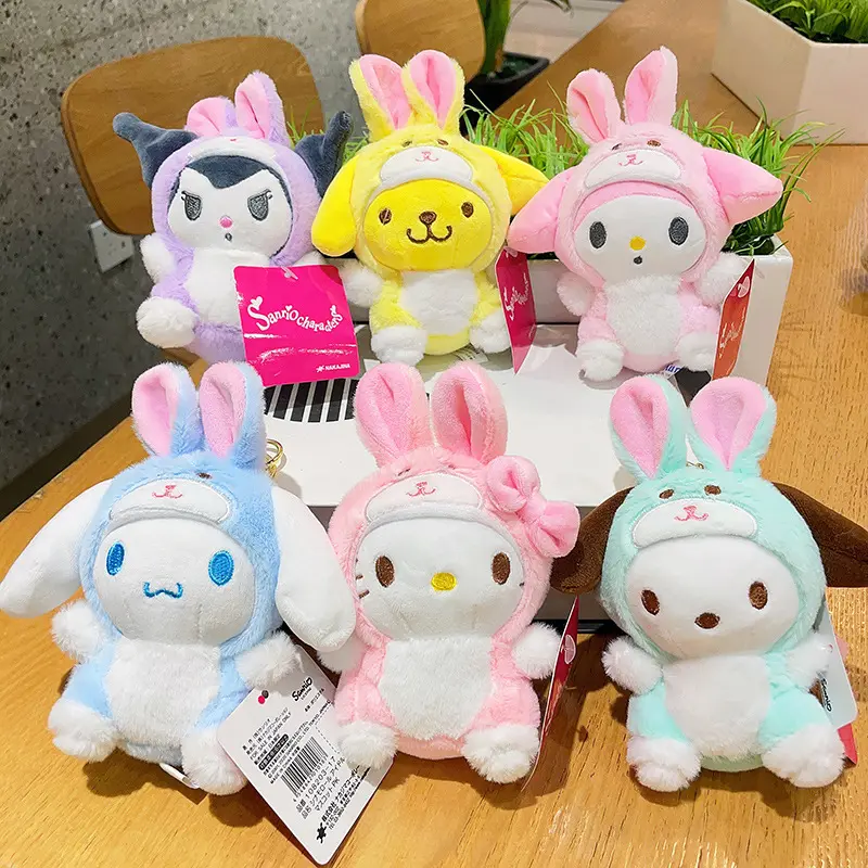 Aksesori Kawaii Kuromi mainan boneka binatang mewah mainan mewah Kuromi My Melody Cinamoroll mainan gantungan kunci mewah