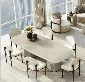 Light luxury designer marble top console dining table minimalist high-end luxury villa dining table and chairs