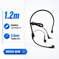 Microphone unidirectionnel 4 pôles 3,5 mm avec câble de 1,2 m, casque mono-auriculaire pour amplificateur, ordinateur, haut-parleur