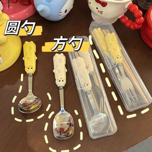 Cartoon Style Portable Cutlery Set Spoon Fork Chopsticks Kit For Children Students Travel Use With Plastic Case - Product Image 2