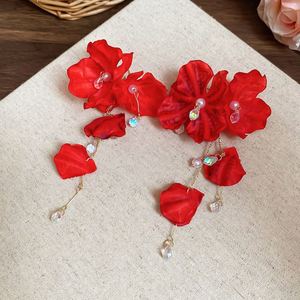 Glass Fabric <b>Flower</b> Tassel Earrings Super fairy <b>Sweet</b> Versatile Earrings Luxury High-end Earrings - Product Image 5