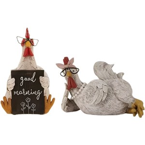 Good Morning Chicken Resin Figurines 2Pcs Desk Decor <b>Office</b> <b>Supplies</b> Modern Farmhouse Style - Product Image 5