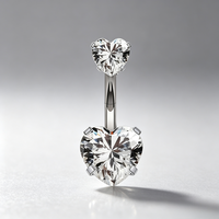 Bijoux de piercing au nombril de style européen et américain, anneaux de nombril en acier inoxydable à double extrémité avec CZ en forme de cœur et d'étoile