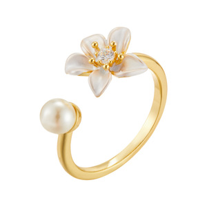 Flower Open <b>Ring</b> With Imitation Pearl Adjustable Index <b>Finger</b> <b>Ring</b> For Gift Jewelry - Product Image 5