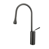 Mitigeur de lavabo sanitaire monotrou à poser, avec douchette extractible en céramique, poignée unique en acier inoxydable 34734