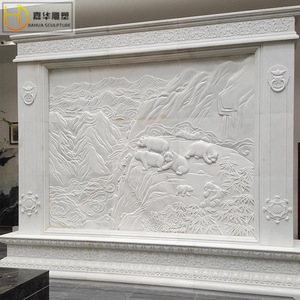 Relieve de pared de piedra con escultura de Jiahua, diseño de loto y peces, mural decorativo de estilo chino. - Product Image 3