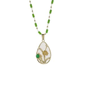 Tulip Teardrop Necklace Gold Green Jade Pendant Women's Clavicle Chain Everyday Wear Fine Jewelry - Product Image 5