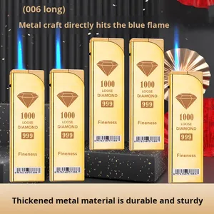 Encendedor a prueba de viento con diseño de barra de oro y diamantes, llama azul de butano, grabado publicitario, diseño bohemio, para supermercado y calle - Product Image 3