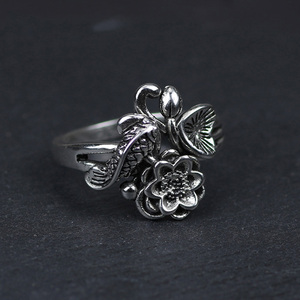 Autentico 925 Sterling Silver <span class=keywords><strong>di</strong></span> Pesce E Fiori <span class=keywords><strong>di</strong></span> <span class=keywords><strong>Loto</strong></span> Per Le Donne Regolabile Gioielli Vintage Aneis Feminino - Product Image 2