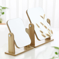 Miroir de maquillage cosmétique de bureau en bois à 360 degrés, rotatif, pliable, design carré simple face, 22x25cm