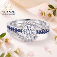 Bague en argent S925 plaqué or 18 carats sur mesure, en forme de croix, avec moissanite et accents bleus, alliance haut de gamme