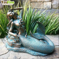 YOUFINE Statue de sirène couchée en bronze grandeur nature pour jardin extérieur ou océan