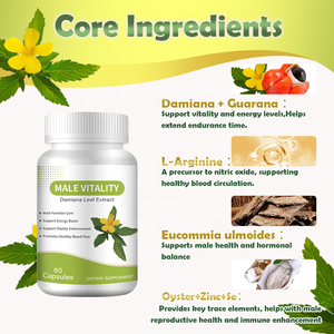 OEM Özel Etiketli <span class=keywords><strong>Damiana</strong></span> Yaprağı İstiridye Gücü L-arginin Kapsülleri Yetişkin Erkek Takviyesi Testosteron ve Doğurganlık İçin - Product Image 2