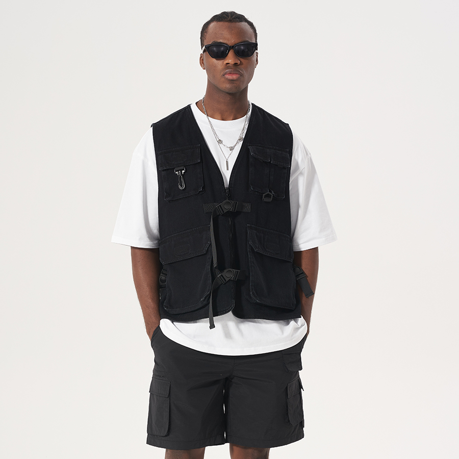 Wholesale High Quality Cotton Utility Vests with Pockets Cargo Coat Plain Custom Men Waistcoat