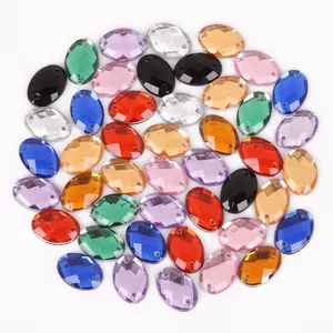 High Quality Rhinestones Trimmings and Sewing on Flatback Acrylic Diamonds Beads Oval Grid Surface for DIY Clothes Crafts Making