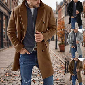 Abrigo de lana transpirable de doble botonadura para hombre, estilo trench, de moda popular, de buena calidad OEM, con piel auténtica de zorro, para invierno - Product Image 3
