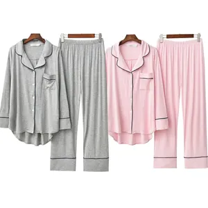 2 pezzi da <span class=keywords><strong>donna</strong></span> Casual stile coreano pigiama set a manica lunga solido modale ampio morbido e traspirante da <span class=keywords><strong>donna</strong></span> <span class=keywords><strong>abbigliamento</strong></span> <span class=keywords><strong>comodo</strong></span> per la casa - Product Image 3