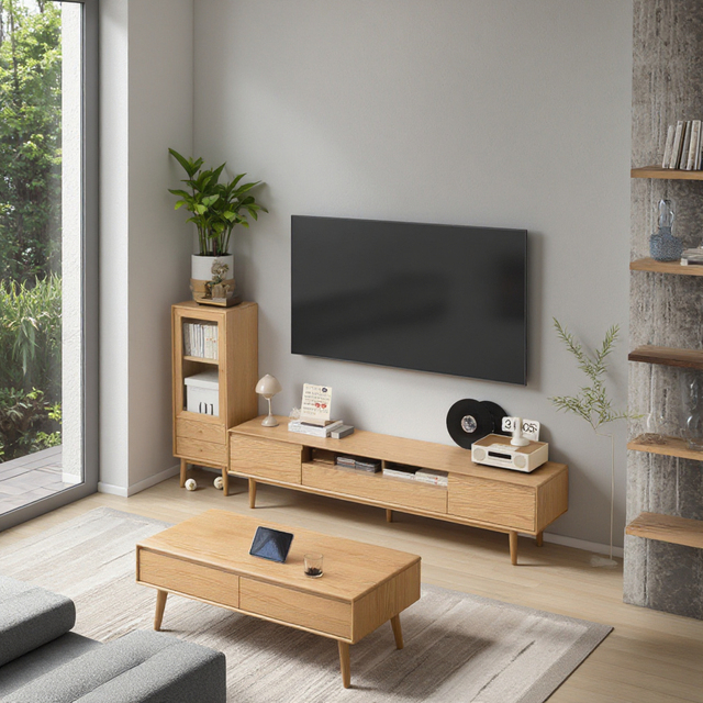 Low Price TV Stand Oak Wood Luxury Storage Design TV Stand Oak Wood for Home Living Room