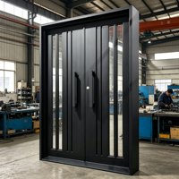 Porte de sécurité double en fer forgé sur mesure avec verre trempé, résistante au feu et aux impacts d'ouragan, pour usage extérieur résidentiel